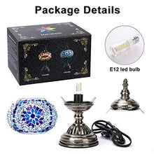 Load image into Gallery viewer, Marrakech Turkish Table Lamp Mosaic Glass Bedside Table Lamp Moroccan Lantern Tiffany Style Night Lights with Bronze Base for Living Room (Blue)
