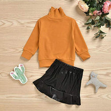 Load image into Gallery viewer, Toddler Baby Girl Winter Skirt Outfit Set Yellow Knit Sweater Tops + PU Leater Black Pencil Skirts Fall Clothes Set (18-24 Months,Leather Skirts)
