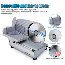 Load image into Gallery viewer, CUSIMAX Meat Slicer Electric Food Slicer with 7.5” Removable Stainless Steel Blade and Pusher, Deli Cheese Fruit Vegetable Bread Cutter, Adjustable Knob for Thickness, Food Carriage &amp; Non-Slip Feet
