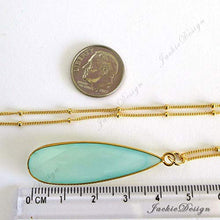Load image into Gallery viewer, Aqua Chalcedony Tear Drop Pendant Gold Filled Chain 24 inch Necklace Z50
