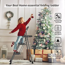 Load image into Gallery viewer, 3 Step Ladder Folding Step Stool with Wide Anti-Slip Pedals and Comfort Handgrip for Kitchen Household and Office, Lightweight Capacity 500lbs Sturdy Step Ladder (Dark Grey)
