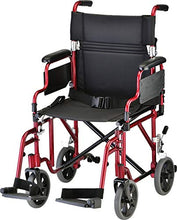 Load image into Gallery viewer, NOVA Medical Products Lightweight Transport Chair with Removable &amp; Flip Up Arms for Easy Transfer, Anti-Tippers Included, Red, 19"
