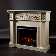 Load image into Gallery viewer, SEI Furniture Calvert Electric Carved Floral Trim Fireplace, Ivory
