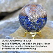 Load image into Gallery viewer, Orgonite Crystal Lapis Lazuli Ball with Holder – Third Eye Chakra Crystal with Flower of Life Enhances Decision Making and Promotes Friendship, Honesty, Compassion and Integrity
