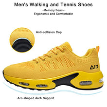 Load image into Gallery viewer, Quseek Men's Air Running Shoes Athletic Tennis Walking Sneakers Breathable Non-Slip Lace-up Sports Shoes for Fitness Jogging Working Yellow Size 7

