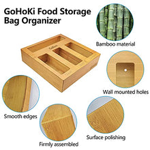 Load image into Gallery viewer, GoHoKi Ziplock Bag Storage Organizer for Kitchen Drawer, Bamboo Food Storage Ziploc Bags Baggie Organizer, Plastic Bag Holder Organizer and Dispenser for Sandwich Gallon Snack Quart Bag
