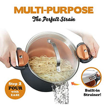 Load image into Gallery viewer, Gotham Steel 5 Quart Stock Multipurpose Pasta Pot with Strainer Lid &amp; Twist and Lock Handles, Nonstick Ceramic Surface Makes for Effortless Cleanup with Tempered Glass Lid, Dishwasher Safe, Graphite
