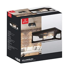 Load image into Gallery viewer, Globe Electric 65917 Williamsburg 2-Light Flush Mount Ceiling Light, Dark Bronze, Dark Wood Finish Accents, 5 Seeded Glass Panes, 5.2"
