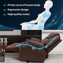 Load image into Gallery viewer, Furgle Power Lift Recliner Chair Faux Leather Electric with Massage Heat and Vibration for Elderly Living Room Lounge Massage Sofa with 2 Remotes Side Pockets and Cup Holders TUV Certified - Brown
