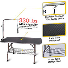 Load image into Gallery viewer, Polar Aurora Pingkay 48'' Black Heavy Duty Pet Professional Dog Show Stainless Steel Foldable Grooming Table w/Adjustable Arm &amp; Noose &amp; Mesh Tray
