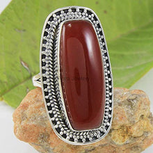 Load image into Gallery viewer, 925 Sterling Silver Ring For Women, Natural Red Onyx Ring, Silver Boho Ring, Bezel Set Baguette Red Gemstone Hypoallergenic Bohemian Ring Christmas Gift
