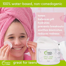 Load image into Gallery viewer, Apple Cider Vinegar Acne Face Toner Pads - Organic Tea Tree, Witch Hazel, Rose, Lavender. Cleanse, Tone, Hydrate, Calm &amp; Sooth. 60 Pads. USA by Hello Cider
