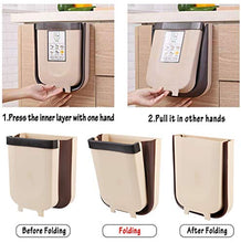 Load image into Gallery viewer, Hanging Trash Can,Silicone Folding Waste Bins Kitchen Foldable Trash Can Collapsible Small Garbage Can Compact Portable Waste Bin for Home Kitchen Room Cabinet Door Drawer - 9L/2.38 Gallon
