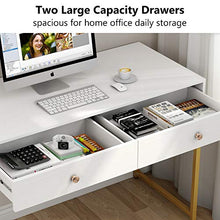 Load image into Gallery viewer, Tribesigns Computer Desk, Modern Simple 47 inch Home Office Desk Study Table Writing Desk with 2 Storage Drawers, Makeup Vanity Console Table, White and Gold
