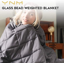 Load image into Gallery viewer, YnM Weighted Blanket — Heavy 100% Oeko-Tex Certified Cotton Material with Premium Glass Beads (Dark Grey, 48''x72'' 15lbs), Suit for One Person(~140lb) Use on Twin/Full Bed
