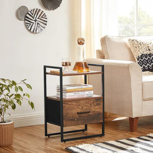 Load image into Gallery viewer, SONGMICS Nightstand, End Table, Fabric Drawer with MDF Front, for Bedroom Closet Dorm, Steel Frame, Industrial, Rustic Brown and Black ULGS102B01

