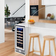 Load image into Gallery viewer, Kalamera Mini Fridge 18 Bottle - 12 inch Wine Cooler Refrigerator, Built-in or Freestanding, with Stainless Steel &amp; Double-Layer Tempered Glass Door, and Temperature Memory Function Wine Fridge
