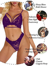 Load image into Gallery viewer, Kaei&amp;Shi Sexy Lingerie for Women,Floral Lace Lingerie Set,Two Piece Sheer Matching Bra and Panty Set Boudoir Purple Medium
