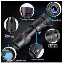 Load image into Gallery viewer, 4K 10-300X40mm Super Telephoto Zoom Monocular Telescope, Waterproof Fogproof Monocular with Smartphone Holder &amp; Tripod -for Bird Watching/Hunting/Camping/Travelling/Hiking (with Tripod and Clip)
