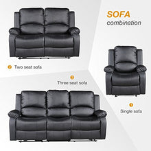 Load image into Gallery viewer, Mecor 3 Piece Sofa Set Bonded Leather Motion Sofa Reclining Sofa Chair Living Room Furniture with 3-Seat Sofa, Loveseat and Recliner Chair,Black
