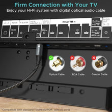 Load image into Gallery viewer, Optical Audio Cable, WARRKY 6ft Optical Cable [Braided, Slim Metal Case, Gold Plated Plug] Digital Audio Fiber Optic Cable Toslink, Compatible with Sound Bar, TV, Samsung, Vizio, Bose, LG, Sony, Sonos
