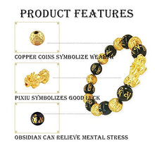 Load image into Gallery viewer, Chinese Feng Shui Bracelet 12 mm Feng Shui Black Obsidian Wealth Bracelet Elastic Wealth Bracelet with Pi Xiu Pi Yao for Attracting Good Luck and Wealth（J 12mm）
