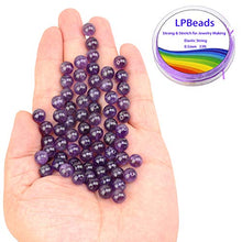 Load image into Gallery viewer, LPBeads 100PCS 8mm Natural Amethyst Beads Gemstone Round Loose Beads for Jewelry Making with Purple Stretch Cord
