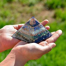 Load image into Gallery viewer, New Orgone Pyramid for Healing Heart | Black Tourmaline | Lapis Lazuli | Amazonite | Green Jade Orgonite Pyramid for EMF Protection - Crystal Chakra Stone Pyramid
