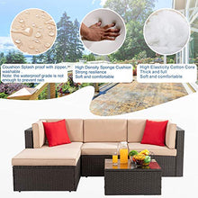Load image into Gallery viewer, Shintenchi 5 Pieces Patio Furniture Sets Outdoor All-Weather Sectional Patio Sofa Set PE Rattan Manual Weaving Wicker Patio Conversation Set with Glass Table&amp;Ottoman Cushion and Red Pillows (Brown)
