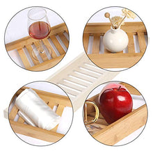 Load image into Gallery viewer, uxcell Bamboo Bathtub Tray, Bathroom Caddy Organizer, Non Slip Bath Serving Table Tray, with Phone/Book/Glass/Holders for Bath
