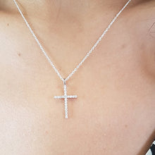 Load image into Gallery viewer, 0.30 Carat (ctw) Round White Diamond Ladies Cross Pendant 1/3 CT (Silver Chain Included), 14K White Gold
