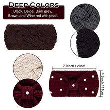Load image into Gallery viewer, Whaline 5 Pieces Knit Headbands Winter Ear Warmers, 4 Elastic Turban Head Wraps and 1 Pearl Crochet Hair Band, Hair Scrunchies Scarves for Women Girls (Autumn&amp;Winter Colors)
