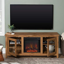 Load image into Gallery viewer, WE Furniture Traditional Wood Fireplace Stand for TV's up to 64" Living Room Storage, Barnwood Brown
