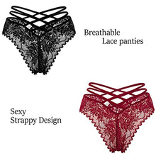 Load image into Gallery viewer, Sexy Thongs V-Back Criss Cross Panties G-String Strappy Lace Panties T-Back Underwear,2WBN,S
