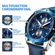 Load image into Gallery viewer, MEGIR Men Business Analogue Quartz Watch with Fashion Blue Leather Strap Chronograph Luminous Auto Calendar for Sport &amp; Work 2074 Blue
