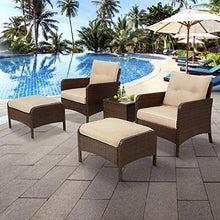 Load image into Gallery viewer, U-MAX 5 Pieces Patio Furniture Set Outdoor Chair and Ottoman Set with Cushions &amp; Side Table, Brown PE Wicker Rattan Lawn Pool Balcony Backyard Conversation Lounge Set, White &amp; Tan Cushion
