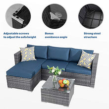 Load image into Gallery viewer, Walsunny Outdoor Furniture Patio Sets,Low Back All-Weather Small Rattan Sectional Sofa with Tea Table&amp;Washable Couch Cushions&amp;Upgrade Wicker (Aegean Blue)
