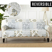 Load image into Gallery viewer, Patchwork Scalloped Printed Furniture Protector. Stain Resistant Couch Cover. (Sofa, Grey)
