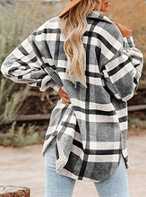 Load image into Gallery viewer, FCSONU Women's Flannel Plaid Shirts Long Sleeve Shacket Jacket Button Down Winter Coats with Pockets Black
