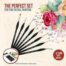Load image into Gallery viewer, DUGATO Fine Detail Paint Brush Set, 8pcs Tiny Professional Micro Miniature Painting Brushes Kit with Ergonomic Handle for Acrylic, Oil, Watercolor, Art, Scale Model, Face, Paint by Numbers (VIII)
