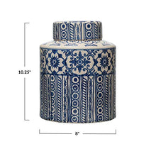 Load image into Gallery viewer, Creative Co-Op Decorative Stoneware Ginger Pattern, Blue &amp; Cream Color Jar
