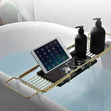 Load image into Gallery viewer, Bathtub Caddy/Tray, Bath Serving Tray - Bath Reading Tray with Expandable Sides, Cellphone Tray And Wineglass Holder - Luxury Spa Organizer,Gold
