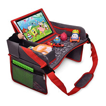 Load image into Gallery viewer, DMoose Kids Travel Tray, Toddler Car Seat Lap Activity Tray with Padded Comfort Base, Side Walls, Mesh Snack Pockets, Tablet Holder, Waterproof Car Seat, Stroller, Learn Area (Grey)
