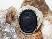 Load image into Gallery viewer, Solid 925 Sterling Silver Onyx Intaglio Centurions Head Mens Mans Signet Ring - Size 9.5 - Sizes 6 to 13
