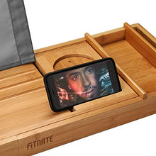 Load image into Gallery viewer, FITNATE Luxury Bathtub Tray, Wooden Bathtub Tray with Extendable Sizes, Adjustable, Non-Slip &amp; Durable, Bathtub Tray Caddy with Wooden Body Brush,Wine Glass Slot, Phone Tray, Book Holder
