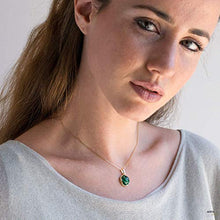 Load image into Gallery viewer, Malachite Necklace - 14K Gold Plated over 925 Sterling Silver, Dainty 12mm Natural Stone, Genuine Dark Green Malachite Gemstone Pendant, Delicate Handmade Vintage Antique Jewel for Women
