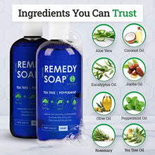 Load image into Gallery viewer, Remedy Soap Tea Tree Body Wash - Pack of 2 | Helps Wash Away Body Odor, Soothe Athlete's Foot, Ringworm, Jock Itch, Yeast Infections and Skin Irritations | Shower Gel for Women/Men | 100% Natural with Tea Tree Oil, Mint &amp; Aloe (12 oz)
