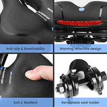 Load image into Gallery viewer, SGODDE Comfortable Bike Seat- Replacement Wide Bicycle Saddle Memory Foam Padded Soft Bike Cushion with Dual Shock Absorbing Rubber Balls Universal Fit for Indoor/Outdoor Bikes with Reflective Strip

