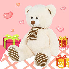 Load image into Gallery viewer, Muiteiur Giant Teddy Bear Cute White Teddy Bear Stuffed Animal Super Soft Scarf Teddy Bear Gifts for Girlfriend Kids, 29.5 Inches
