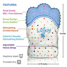Load image into Gallery viewer, LuliJoy Teething Mitten Set of 2 – Baby Glove Teether Toys for Boys &amp; Girls – Adjustable Strap Stays on Infant Hands – BPA-Free Silicone Teether for Natural Baby Pain Relief, Sensory Stimulation
